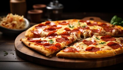 Deliciously tempting pepperoni pizza with perfectly baked golden crust and bubbling cheese