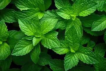 Fototapeta na wymiar Fresh mint leaves in the garden. Natural background. Close up.