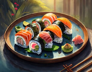 Sushi Exquisito en Presentación Sofisticada con toques orientales