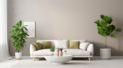 Fototapeta na wymiar Stylish living room interior of modern apartment and trendy furniture. Generative Ai