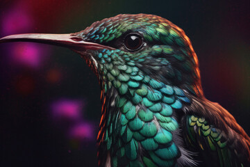 Obraz premium Colorful Fantasy Calibri with a beak with a Dark Background 