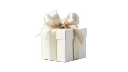 Gift wrapped with white paper and a white bow without a background
