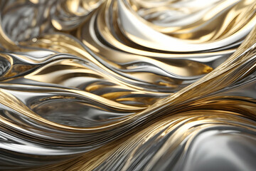 Luxury wallpaper with gold and silver liquid waves. Creative greeting banner. Christmas winter holiday composition. Generative AI.