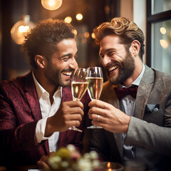 Couple gay sharing a romantic toast on a special occasion or at their wedding