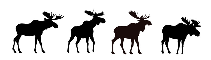  set of moose silhouette - vector illustration - obrazy, fototapety, plakaty