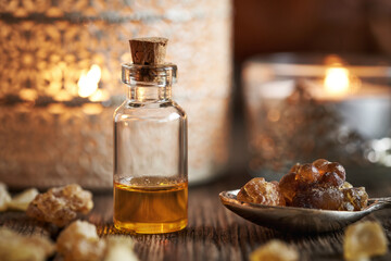 Frankincense essential oil with boswellia resin at Christmas