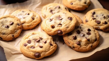 Chocolate chip cookies freshly baked on parchment paper - Powered by Adobe