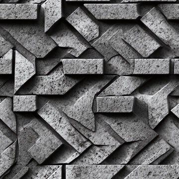 Detailreiches nahtloses Muster aus Stein und Beton, das einzigartige, geometrische Muster formt. Perfekt zur Betonung von Struktur und Design, Steinmuster, Betonmuster, Risse, seemless pattern © mutom