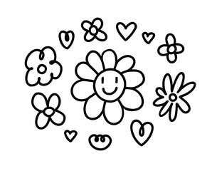 Hand drawn flowers set. Vector rough line illustration isolated on white background.