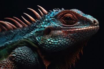 Fototapeta premium Closeup of a Colorful Reptile with a Dark Background 