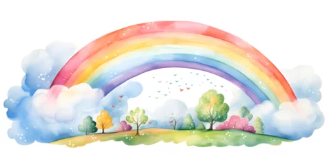Foto op Canvas Watercolor rainbow illustration on white background  © TatjanaMeininger
