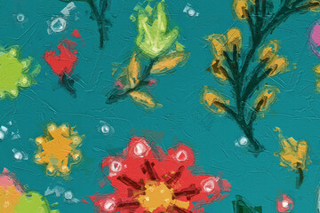 Fototapeta na wymiar Oil painting and various flowers, the beauty of Paisley chrysanthemums