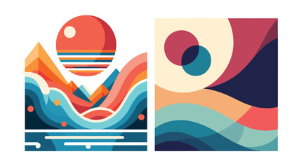 Abstract Landscape and Geometric Art Illustrations
