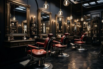Stylish salon chair in chic barbershop hairdresser 