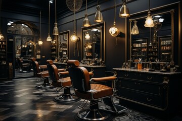 Stylish salon chair in chic barbershop hairdresser 