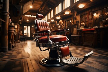 Obraz na płótnie Canvas Stylish salon chair in chic barbershop hairdresser 