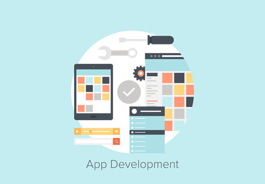 Abstract flat vector illustration of application development concepts. Design elements for mobile and web applications.