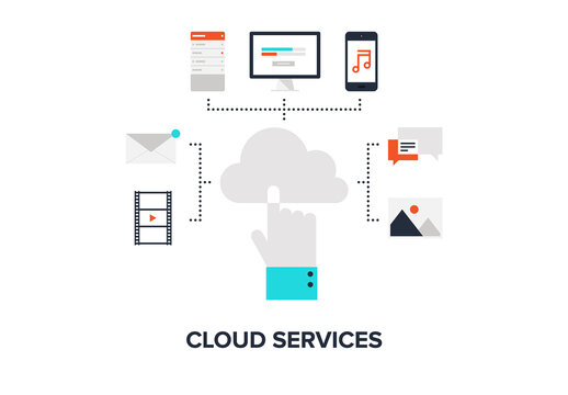 Vector illustration of cloud computing concept on different electronic devices.