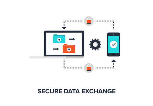Abstract flat vector illustration of secure data exchange concept isolated on white background. Design elements for web.