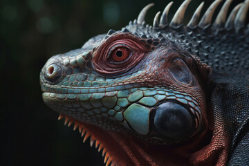Obraz premium Closeup of a Colorful Reptile with a Dark Background 