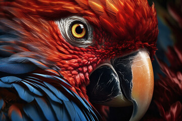Closeup Colorful Parrot with a beak with a Dark Background  - obrazy, fototapety, plakaty