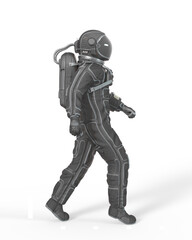 astronaut is walking on side view
