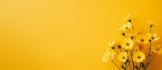 illustration of yellow flowers on yellow background. Created with Generative AI - obrazy, fototapety, plakaty
