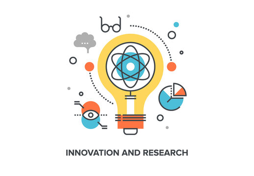 Vector illustration of innovation and research flat line design concept.