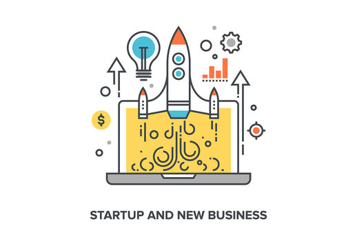 Vector illustration of startup and new business flat line design concept.