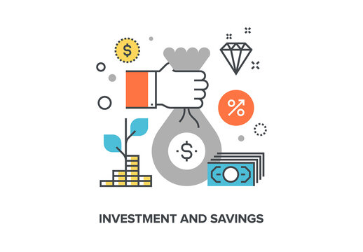 Vector illustration of investment and savings flat line design concept.