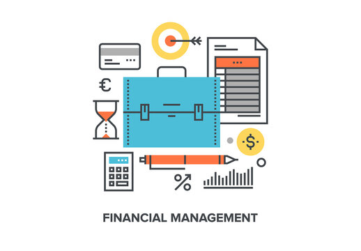 Vector illustration of financial management flat line design concept.