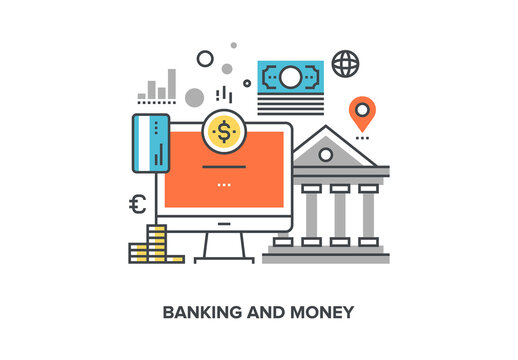 Vector illustration of banking and money flat line design concept.