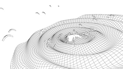 Damage explosion and sound wavy texture. Circle pulse wave with vibration effect, white background. Big data visualization. Vector illustrations. - obrazy, fototapety, plakaty