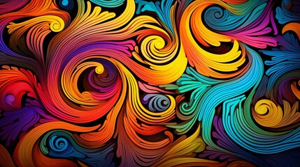 Fototapeta na wymiar A psychedelic pattern of swirling, neon colors and fractal shapes