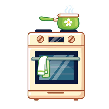 Home appliances vector drawings. Cartoon Illustration cook pot on a gas, electric stove.