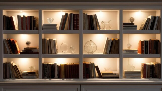 Bookcase with books and lights