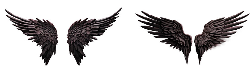 black angel wings isolated on transparent background.dark wings.
