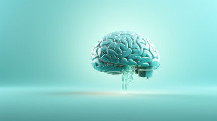 Artificial human brain on a plain background with copy space