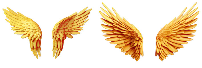yellow angel wings isolated on transparent background.yellow wings.
