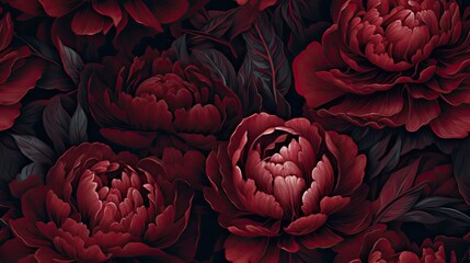  a bunch of red flowers that are in the middle of a bunch of dark red flowers that are in the middle of a bunch of dark red flowers.  generative ai