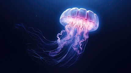  a purple jellyfish floating in the water with its head turned to look like it's coming out of the water.  generative ai