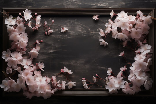 Cherry Blossoms on wood. Frame of Cherry Blossoms.