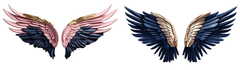 blue and gold angel wings isolated on transparent background.blue and gold wings.
 - obrazy, fototapety, plakaty