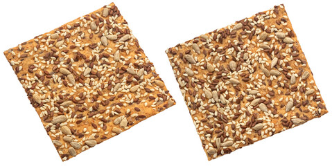 Crispbread with flax seeds isolated on white background