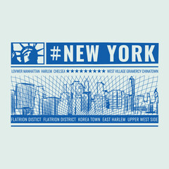 Vector illustration new york theme with ballpoint pen effect. t-shirt graphics