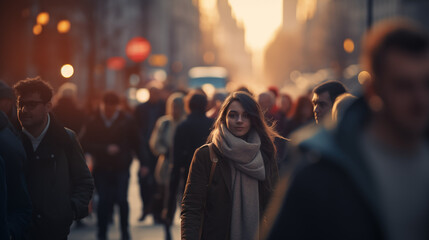  Woman Lost in the Blurred Crowd on the Street