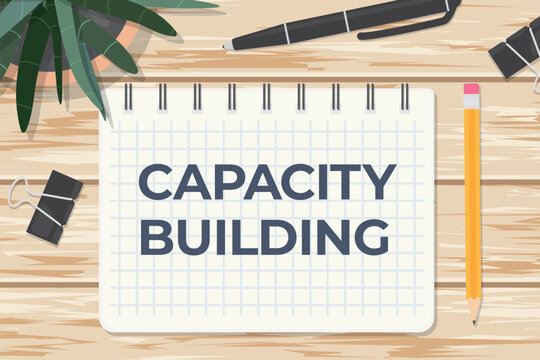 capacity building written in a spiral notebook, flat lay view- vector illustration