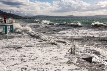 barcola beach seafront with breathtaking stormy sea