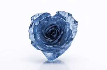 Blue rose in the shape of a heart on a white background