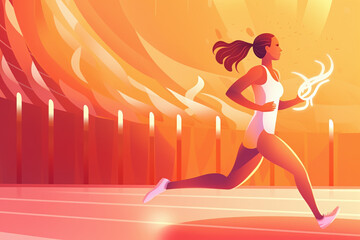 Illustration of a running girl at the games, olympic games